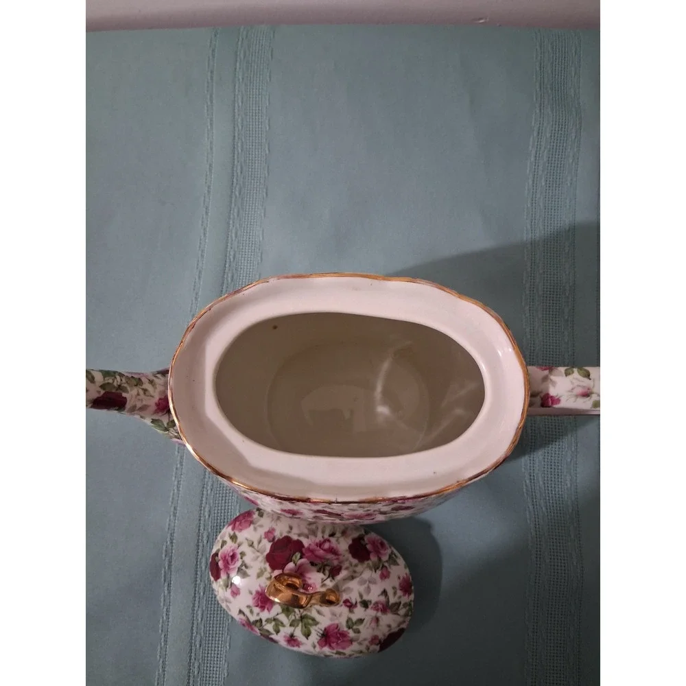 Formalities by Baum Bros Victorian Rose Chintz Teapot Pink Floral gold trim - Picture 7 of 7